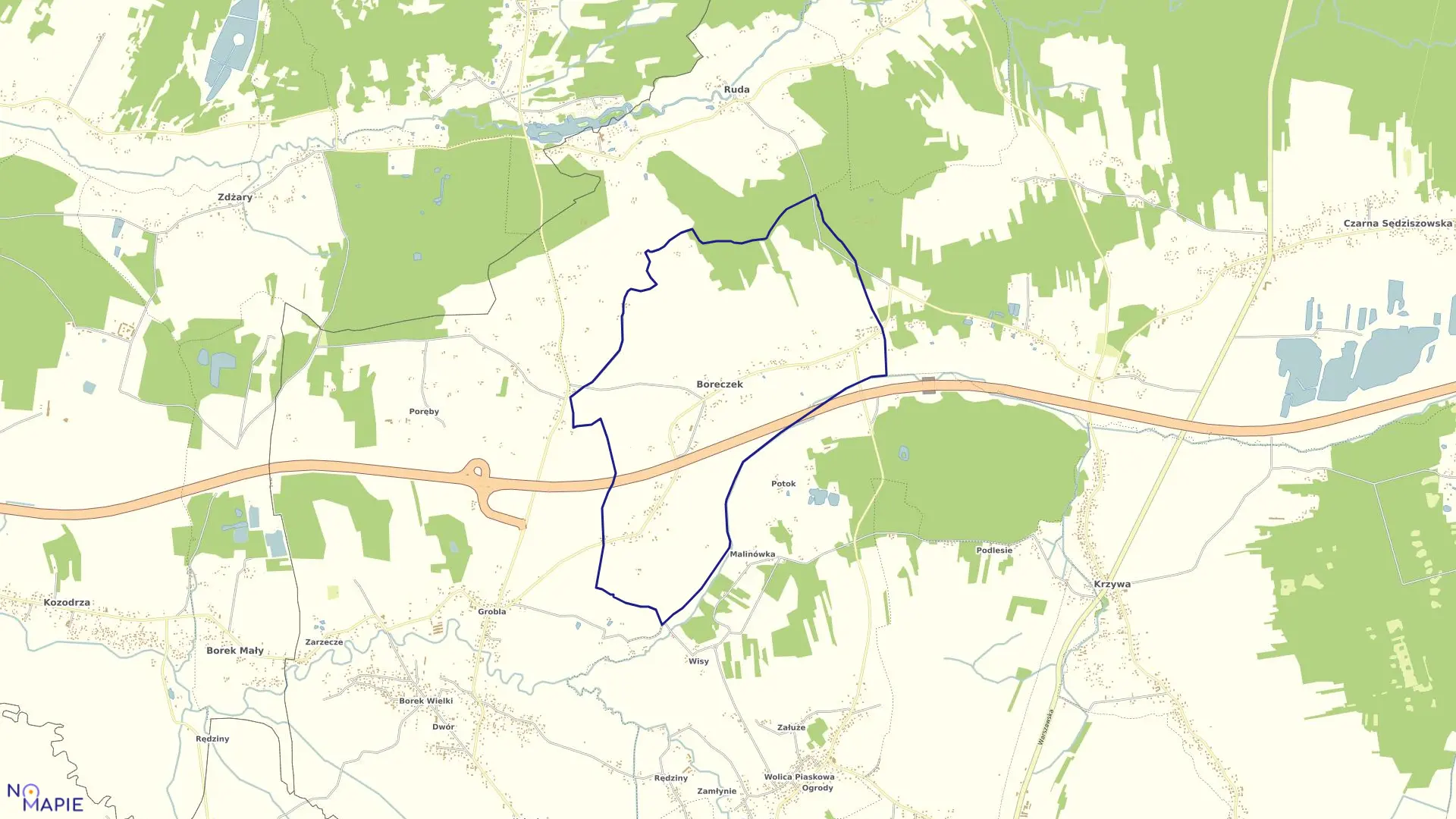 Mapa obrębu BORECZEK w gminie Sędziszów Małopolski