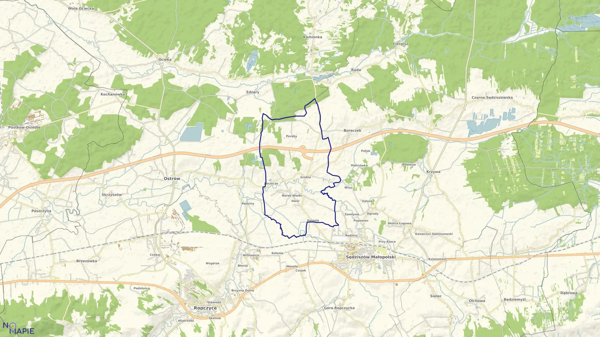 Mapa obrębu BOREK WIELKI w gminie Sędziszów Małopolski