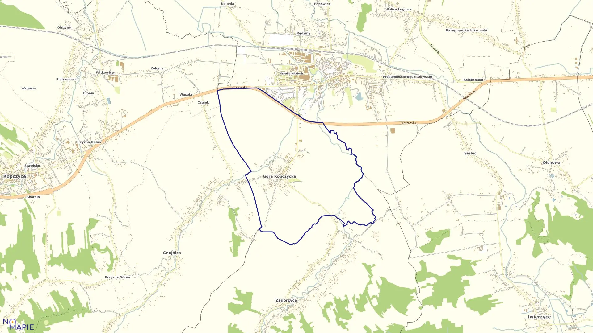 Mapa obrębu GÓRA ROPCZYCKA w gminie Sędziszów Małopolski