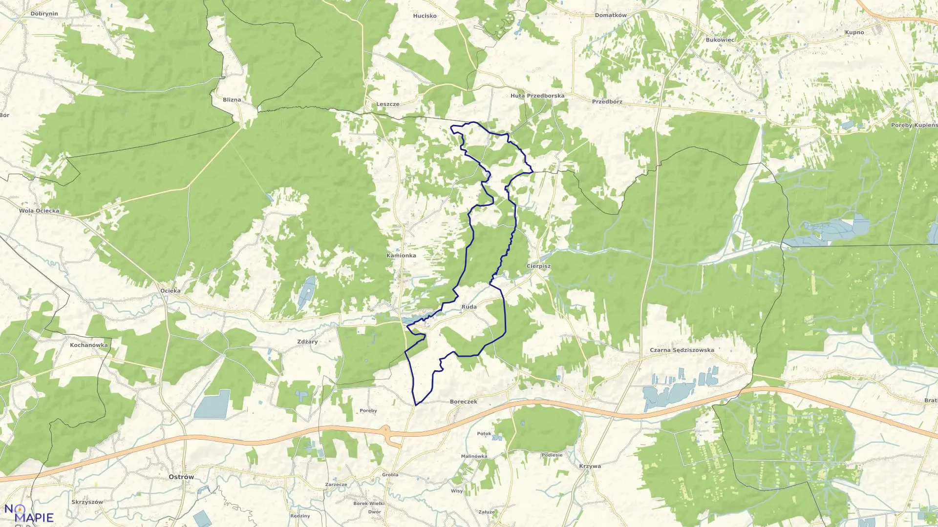 Mapa obrębu RUDA w gminie Sędziszów Małopolski