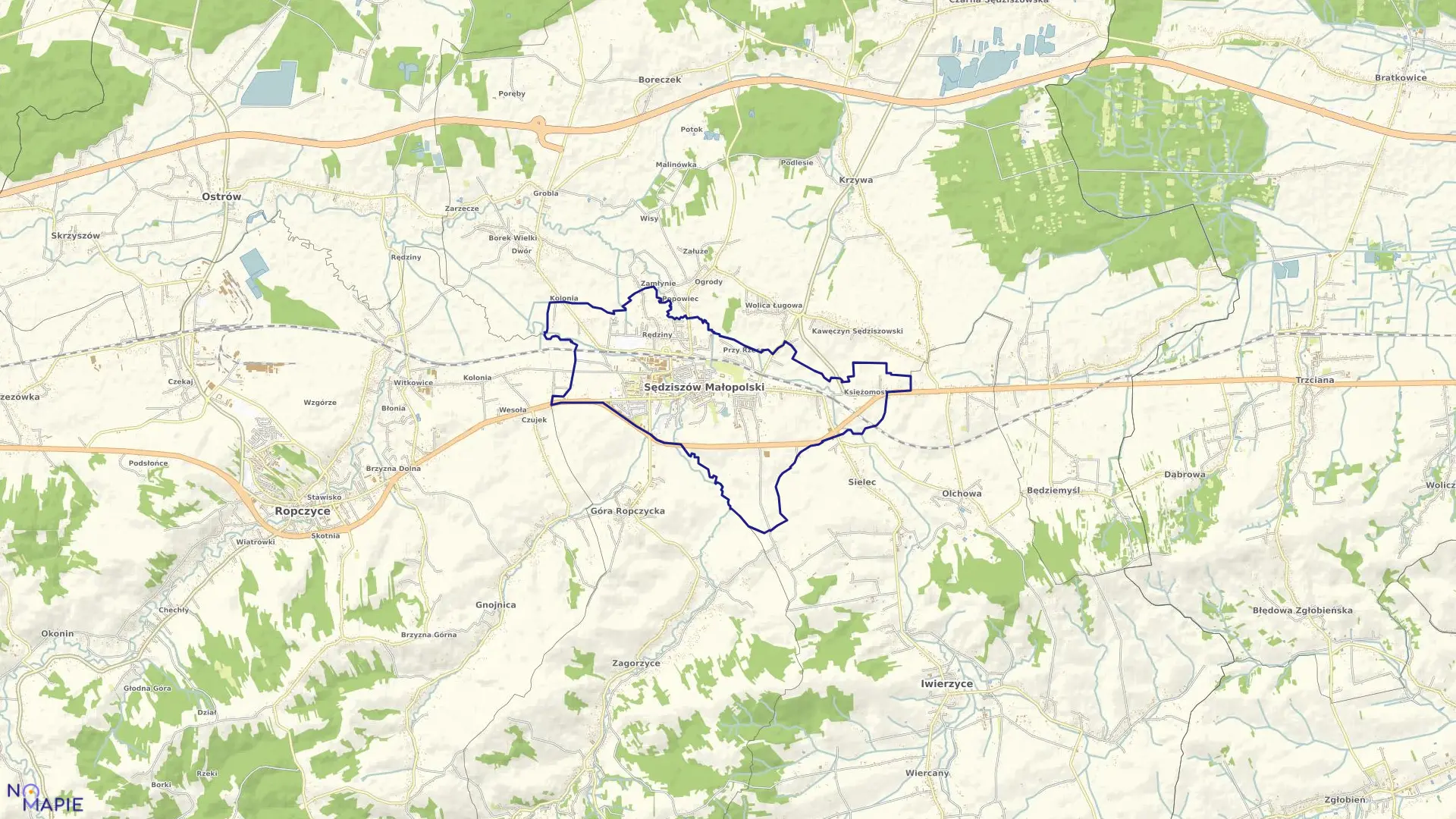 Mapa obrębu SĘDZISZÓW MAŁOPOLSKI w gminie Sędziszów Małopolski
