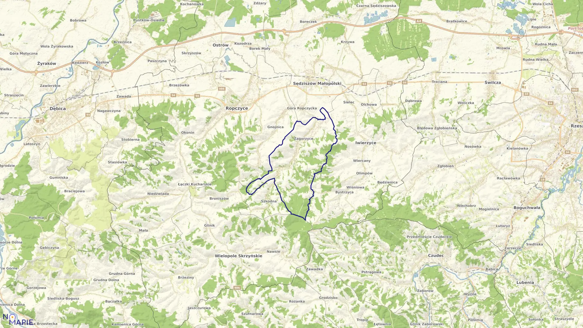 Mapa obrębu ZAGORZYCE w gminie Sędziszów Małopolski